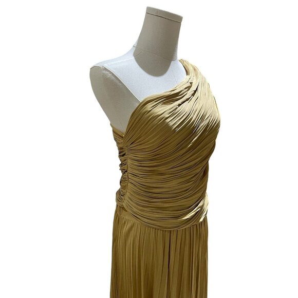 Joie Gold Set Pleated Midi Skirt + One Shoulder Smocked Top Sz M NWT - Picture 8 of 15